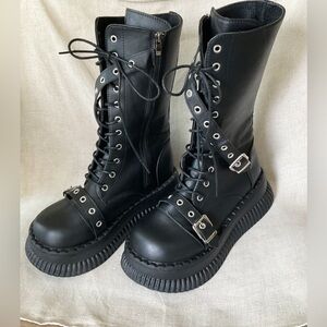 Vintage 90s funky goth/punk  black  platform boots, VEGAN ALL Faux leather sz 39